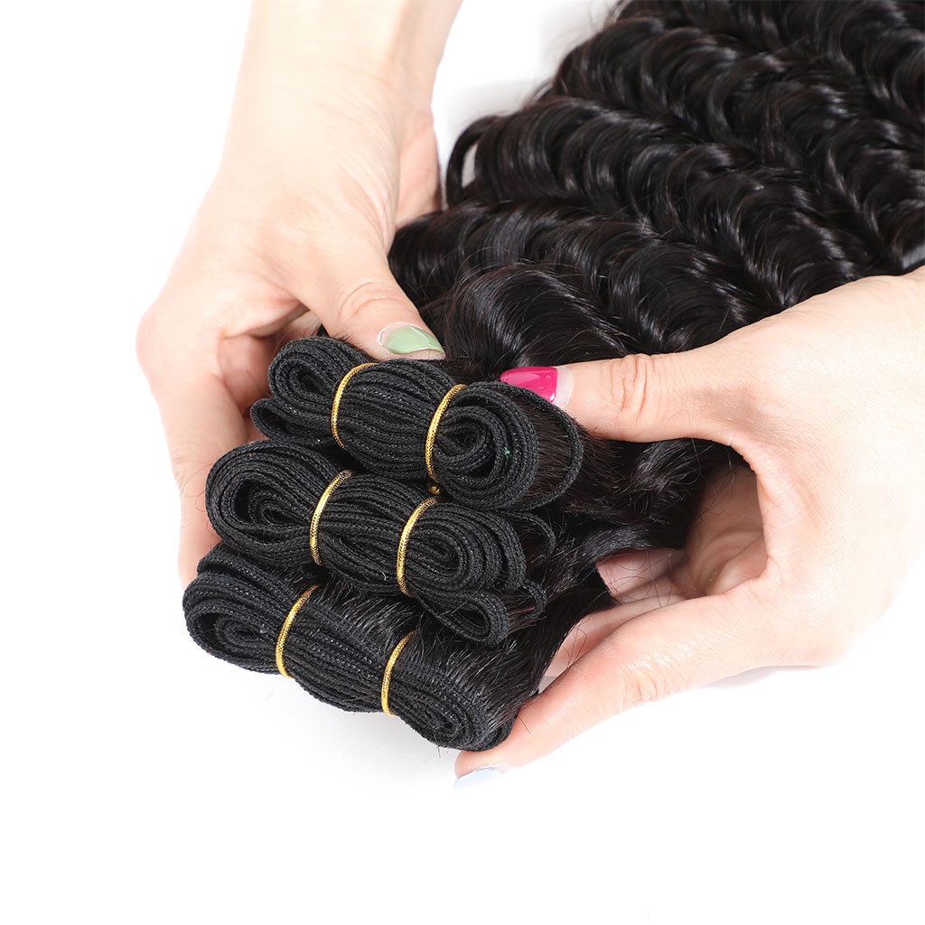 Deep Wave Human Hair 3 Bundles Natural Black hair